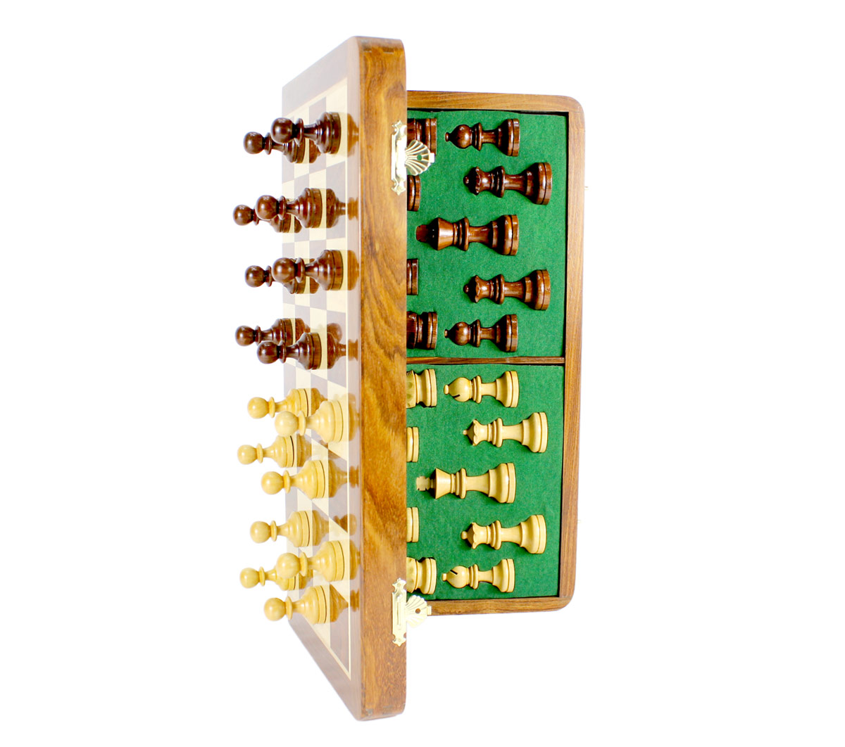 Powerful magnets doesn't let the chess pieces slide down.